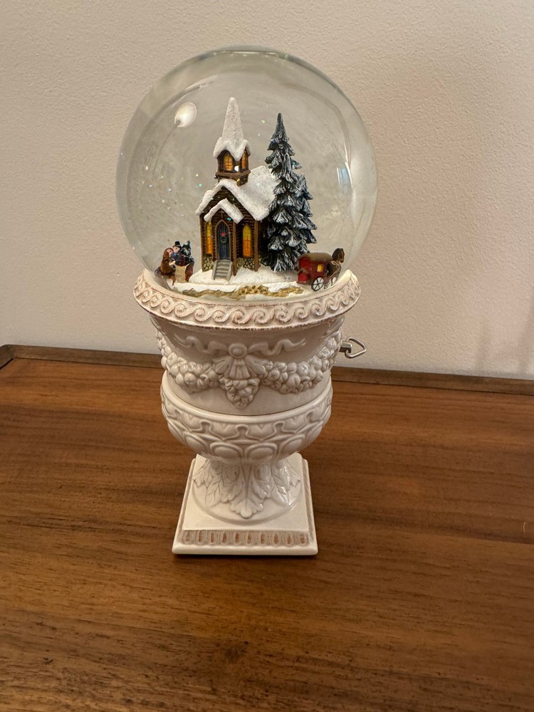 Musical Snow Globe Christmas Decor with Windup Horse Ride