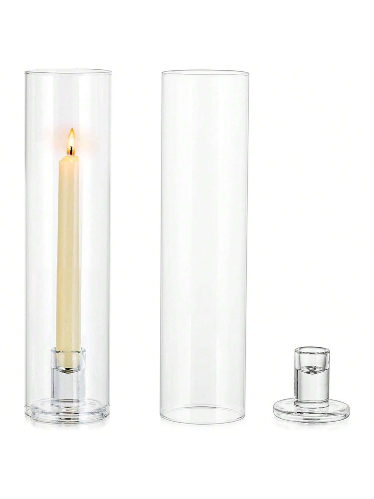 2pcs Glass Taper Candle Holders with Cylinder Sleeves for Home and Party Decor