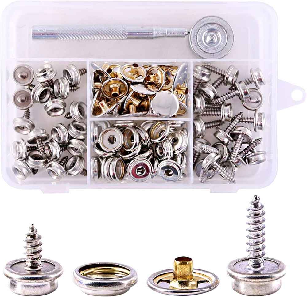 120Pcs Silver Fastener Screw Snaps with Snap Setting Tool Kit for DIY Crafting