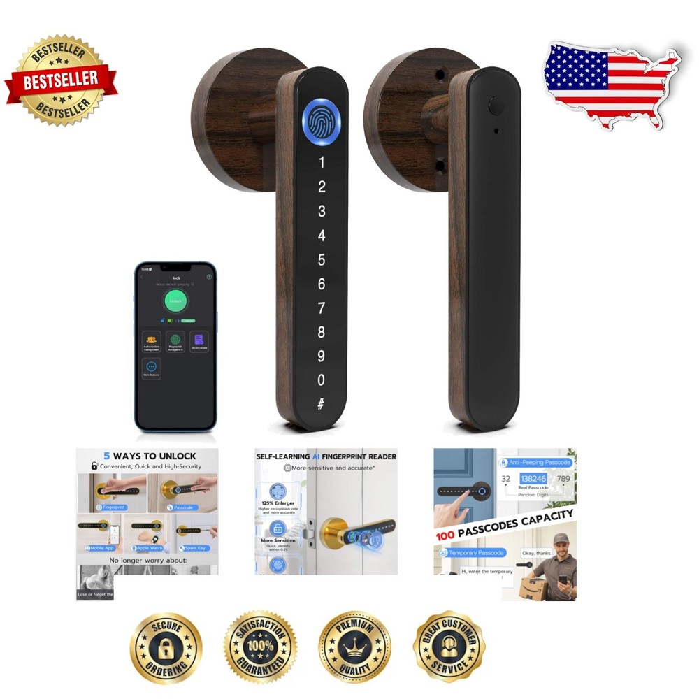 Smart Biometric Door Handle Lock with Passcode & App Control  -image