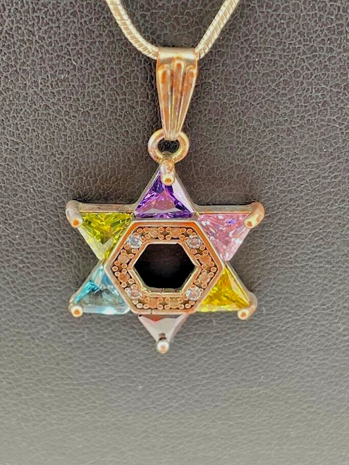 SC 925 STERLING SILVER MULTICOLOR CZ STAR OF DAVID NECKLACE 18