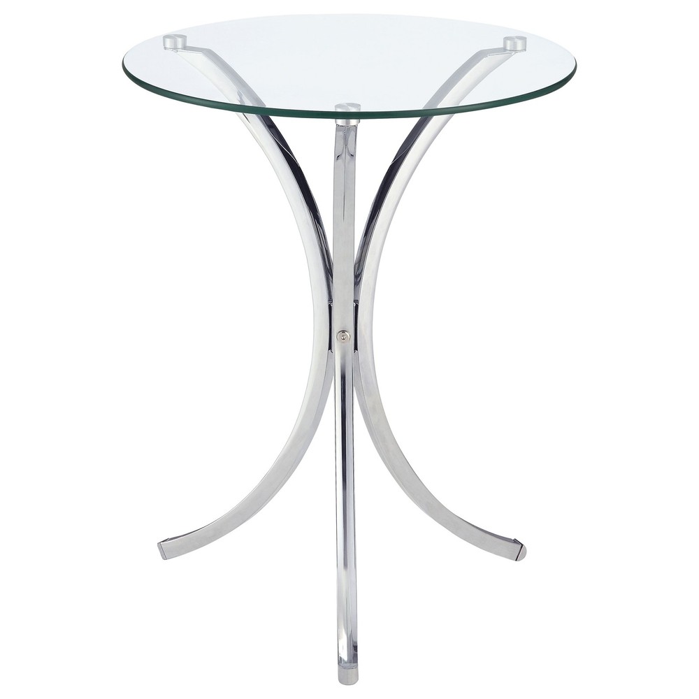 Eloise Round Glass Top Accent Side Table in Chrome 22.75 x 18 Inches