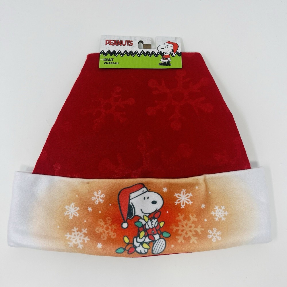 Snoopy Red Santa Hat with Pom Snowflake Design 15x12