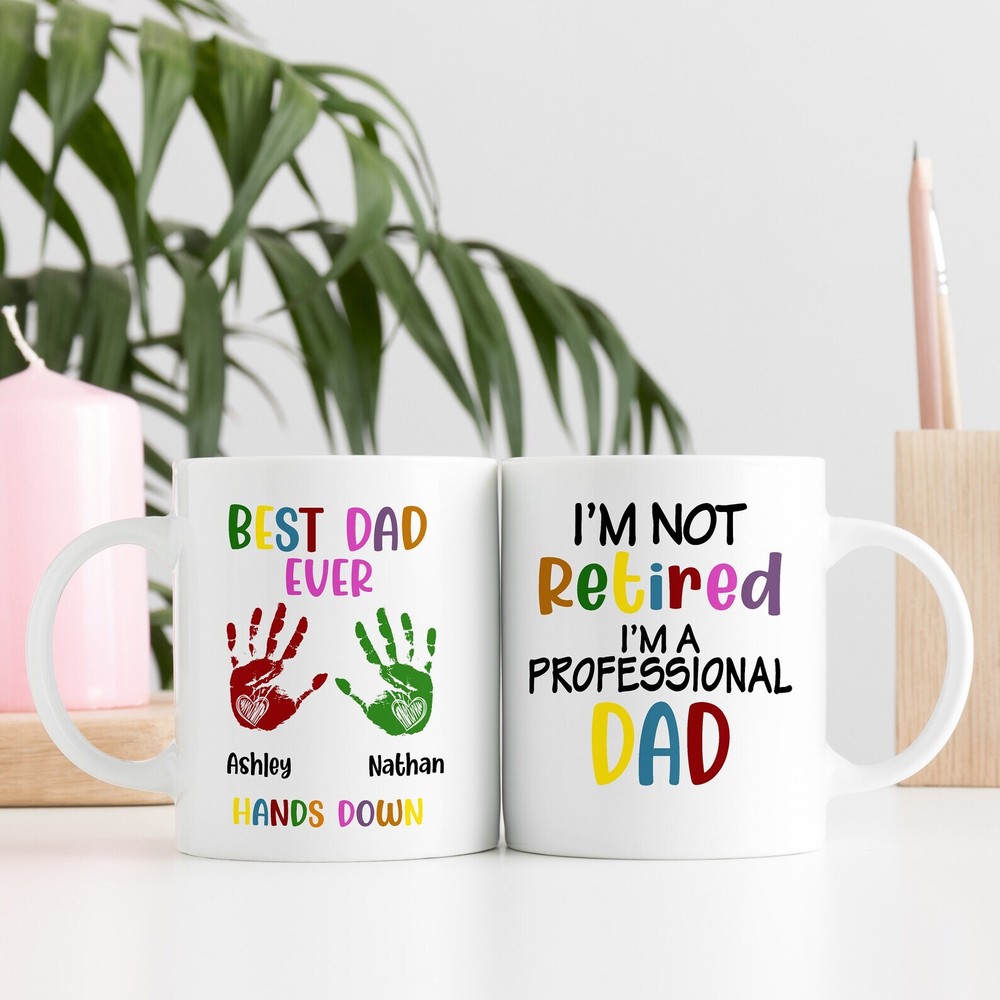Custom Dad Mug Fathers Day Gift From Kids Best Dad Hands Down Personalized Dad