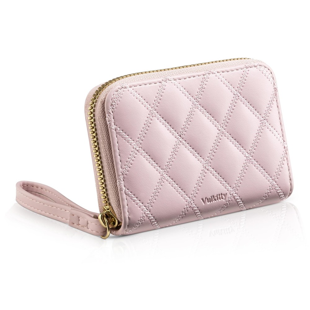RFID-Blocking Leather Card Holder for Women - Compact Zipper Wallet with Quilted Design-image