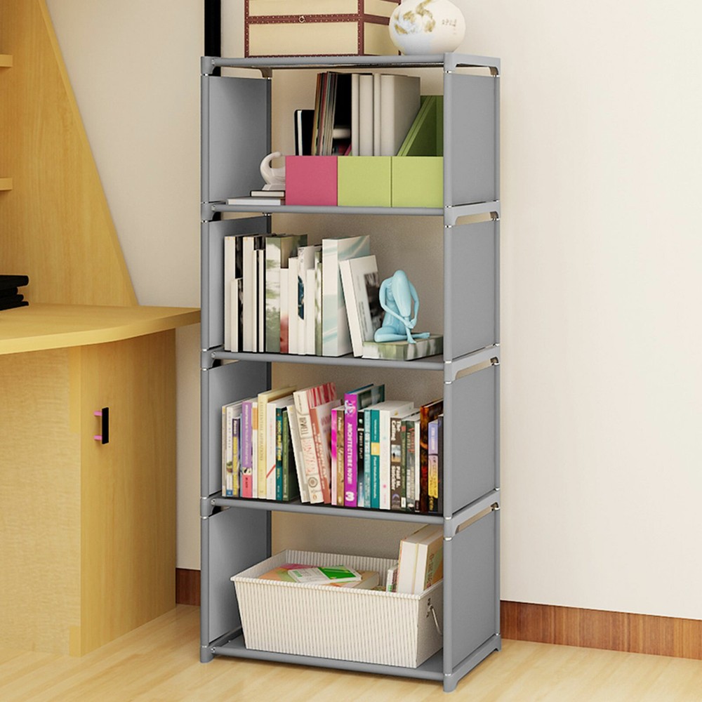 4 Tier Bookshelf Bookcase Storage Shelves Shelving Cabinet Display Rack Grey