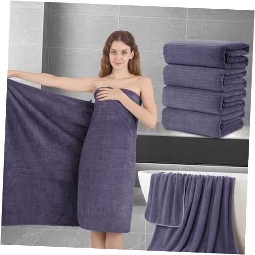 Extra Large 4-Piece Bath Sheet Set 35x70 Inches in Line Purple