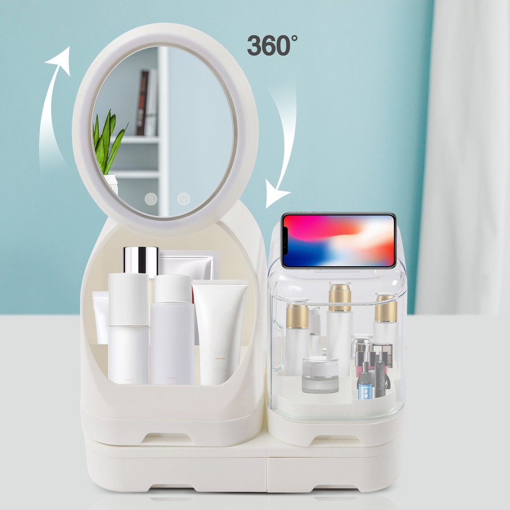 LED Makeup Organizer Storage Box with Large Capacity in White