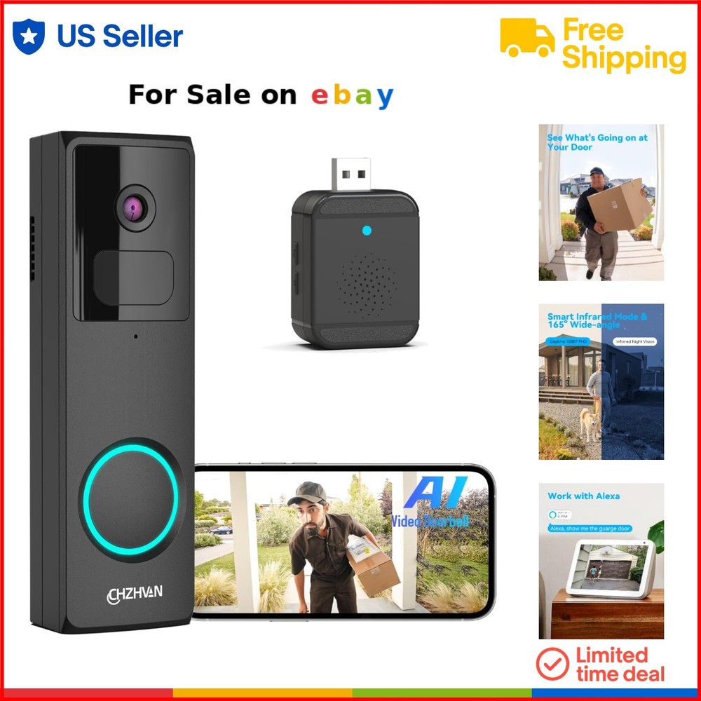 Smart Wireless HD Video Doorbell with AI Motion Detection & 2.4G Wi-Fi for Outdoor Use