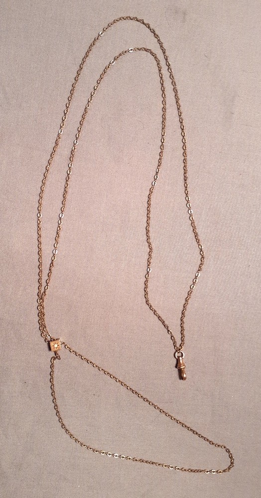 Victorian Antique Watch Fob Slide Necklace Chain Lanyard Opal Signed 24