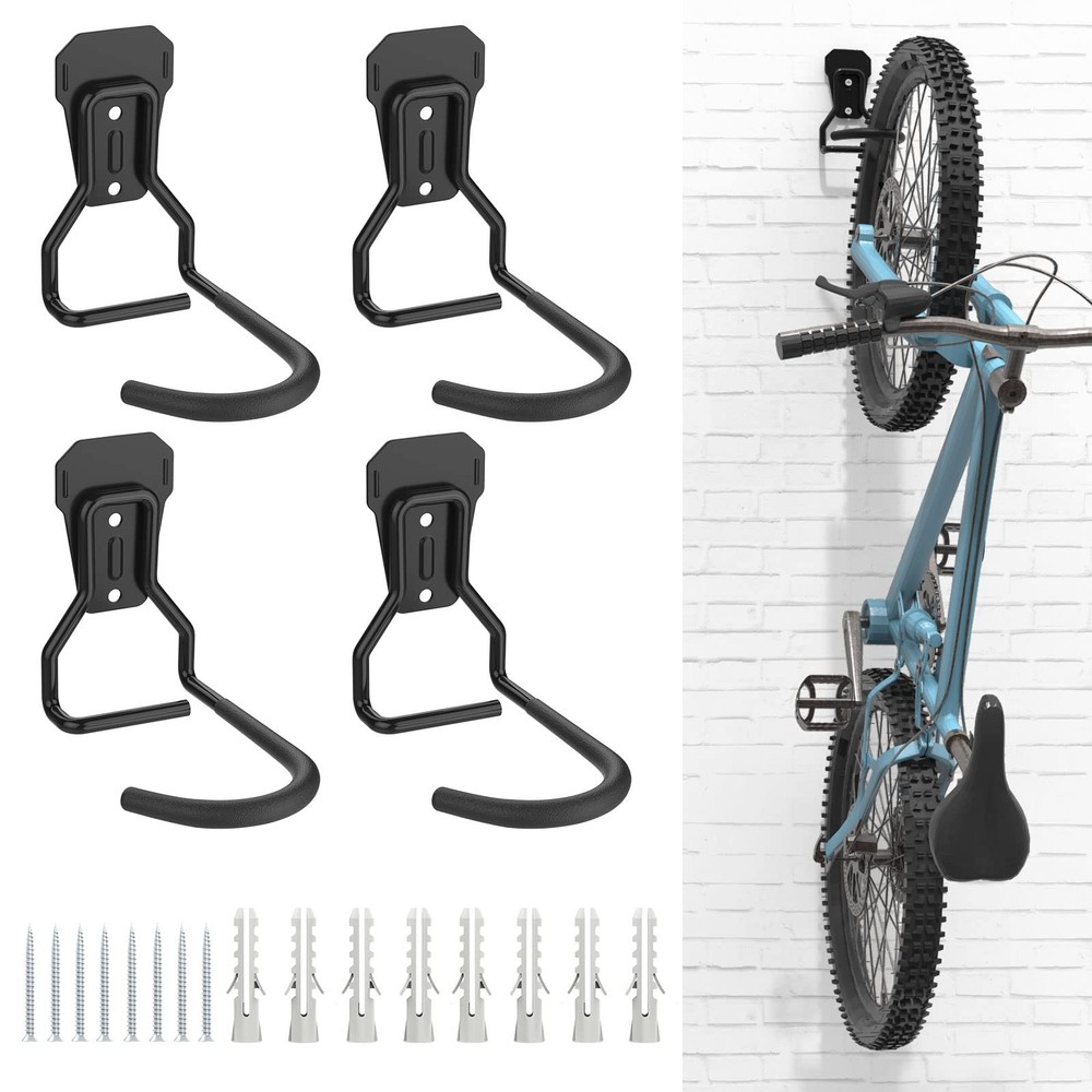 Bike Wall Mount with Fixed Hook, [4 Pack] Heavy Duty Bike Storage Rack, Bike ...