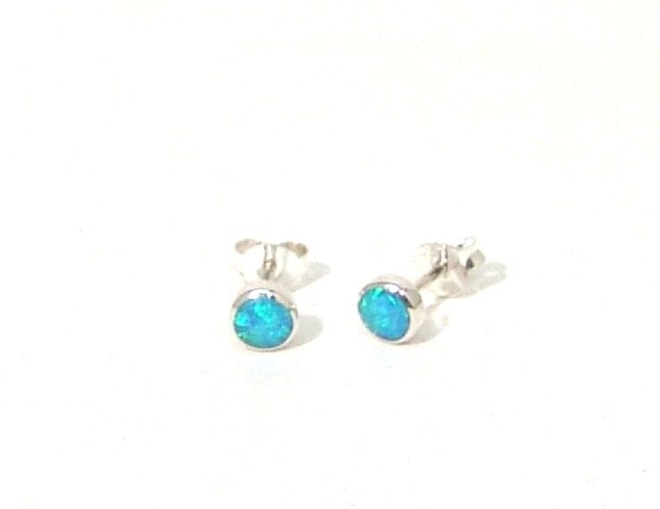 Sterling Silver Synthetic Opal Stud Earrings Hand Polished Bezel Set SMALL SMALL