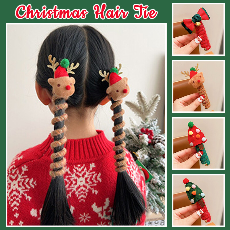 Christmas Kids Hair Ties Braided Coil Headbands Cartoon Hair Accessories