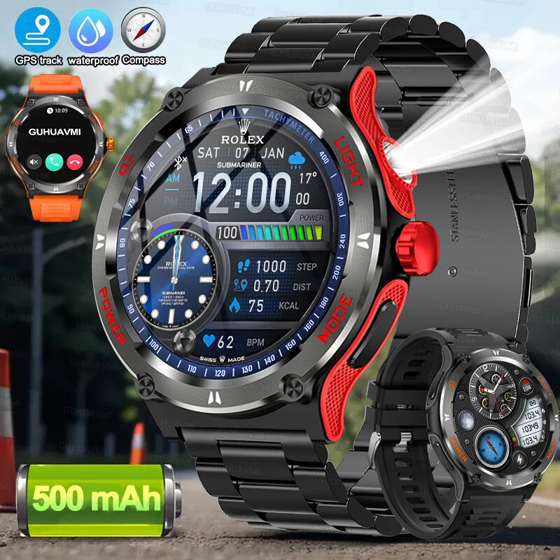 2024 Men's Outdoor Sport Smartwatch with Fitness Tracker, Compass, Flashlight & Waterproof Call Feature  