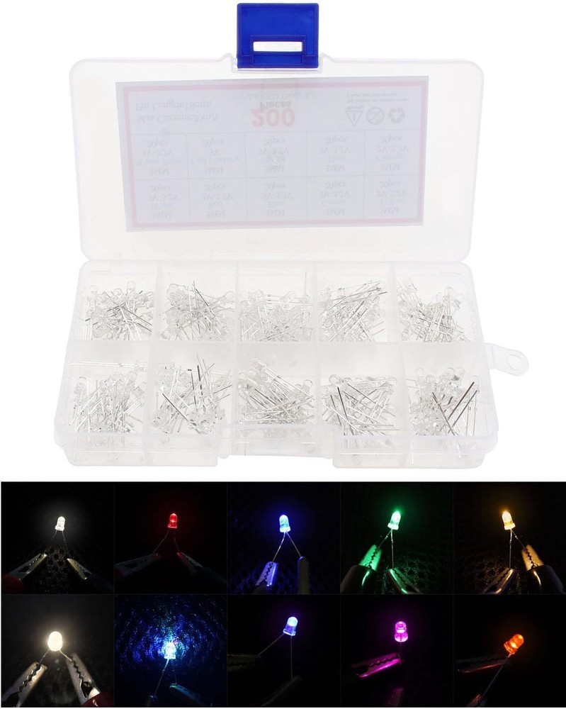 200pcs 3mm LED Diode Lights Assortment Clear Transparent Lens 10 Colors x 20p...