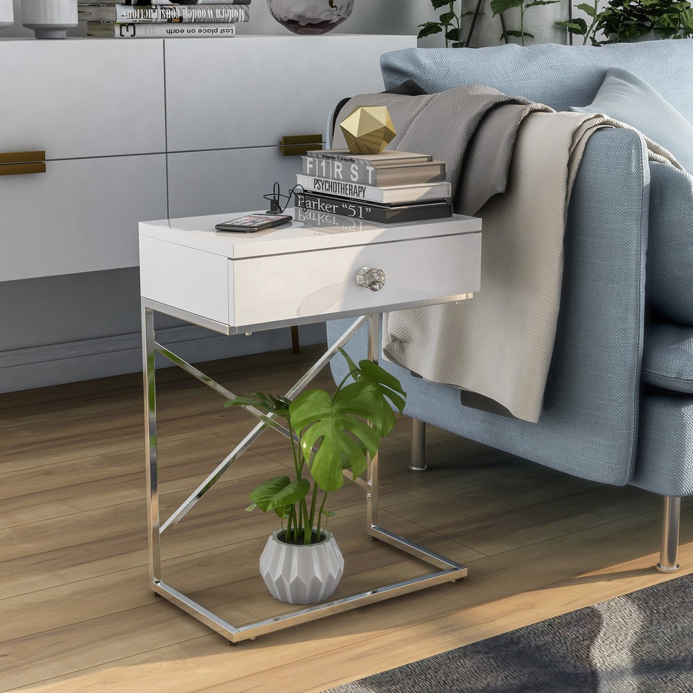 Geneva Modern 18-inch Steel 1-Drawer Side Table with USB