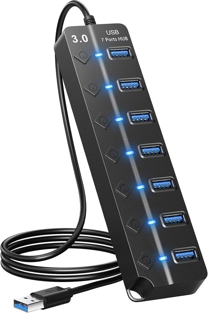 7-Port USB 3.0 Hub with On/Off Switches & LED Lights