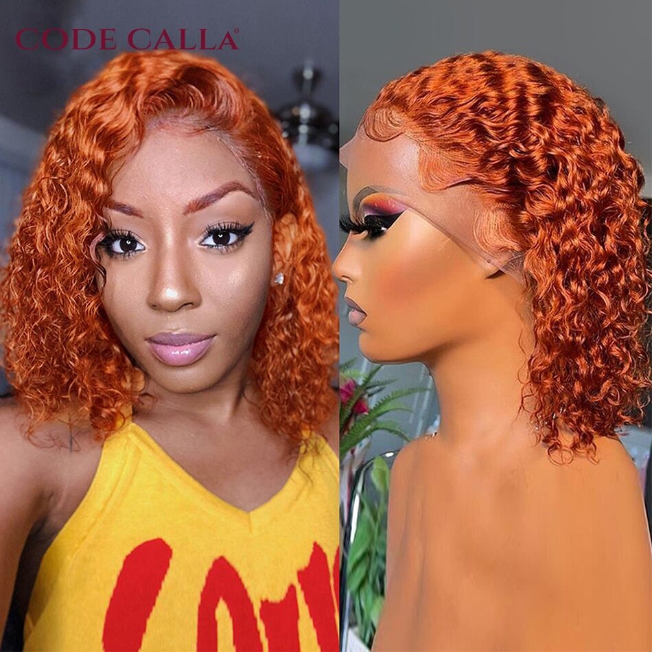 Ginger Orange Curly Short Bob 13x4 Lace Front Wig Preplucked Human Hair
