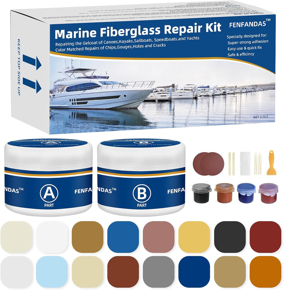 Marine Fiberglass Repair Kit with Color Match Gel Coat and Epoxy Filler