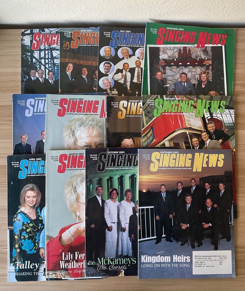 Rare Lot of 12 Singing News Southern Gospel Magazines from 2003 - Collectible Editions