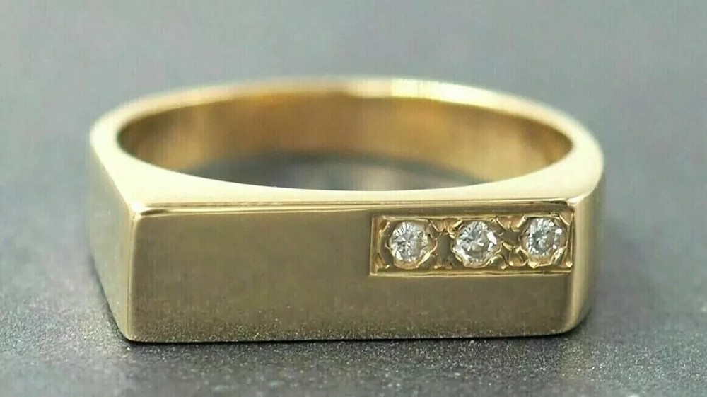 1.00Ct Round Cut Moissanite Men's Engagement Wedding Ring 14K Yellow Gold Plated