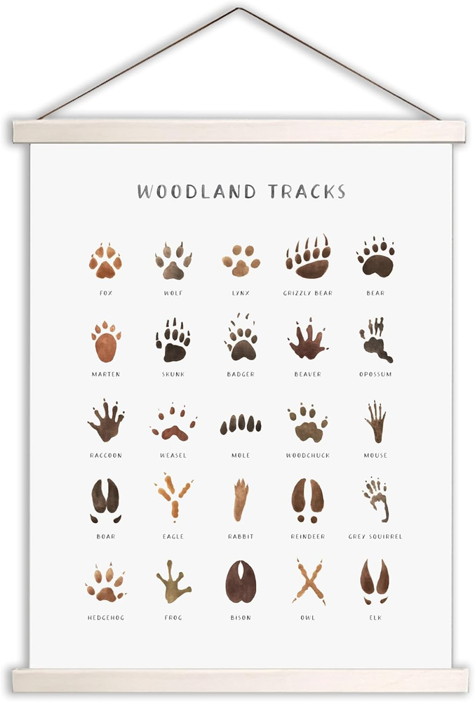 Woodland Tracks Hanging Poster, Canvas Artwork Woodland Nursery Decor 16X20 Inch