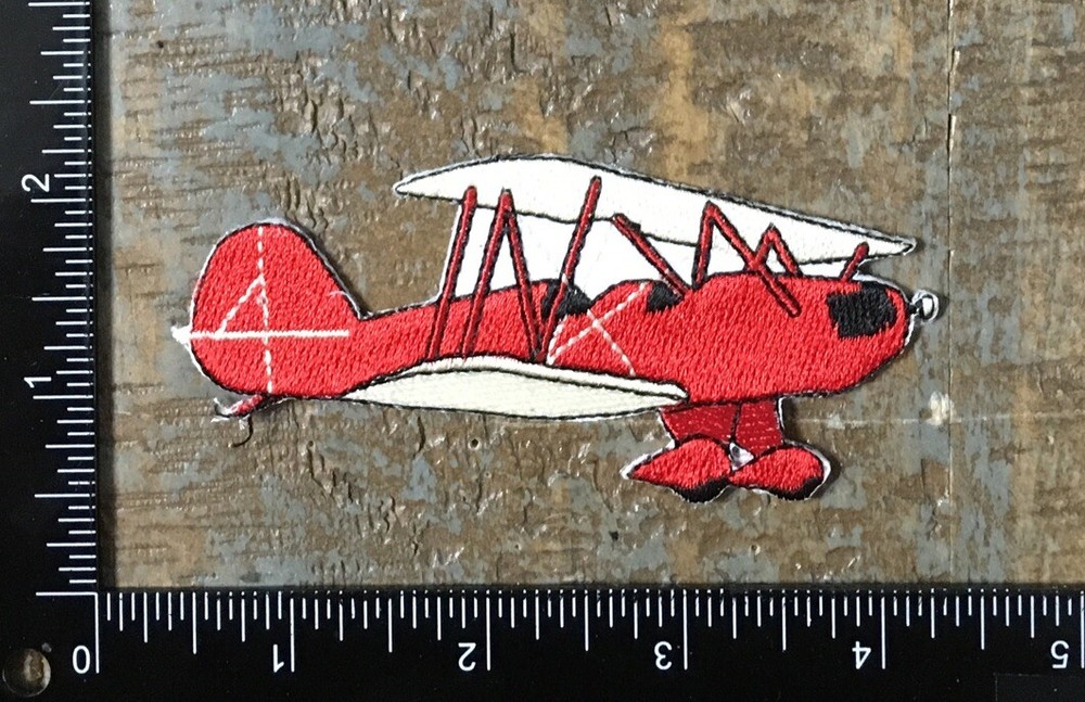 Vintage Red and White Airplane Embroidered Iron-On Aviation Patch