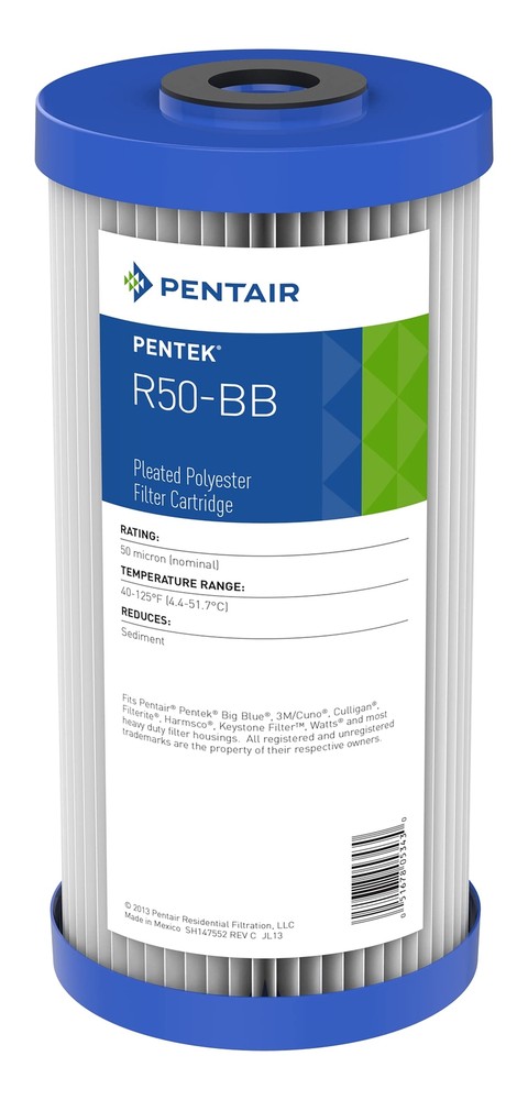 Pentair Pentek R50-BB Big Blue Sediment Water Filter, 10-Inch, Whole House Pl...