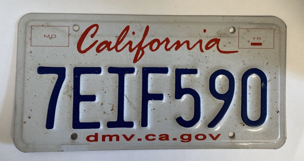 Single Sided Full Size State of California Passenger Metal License Plate