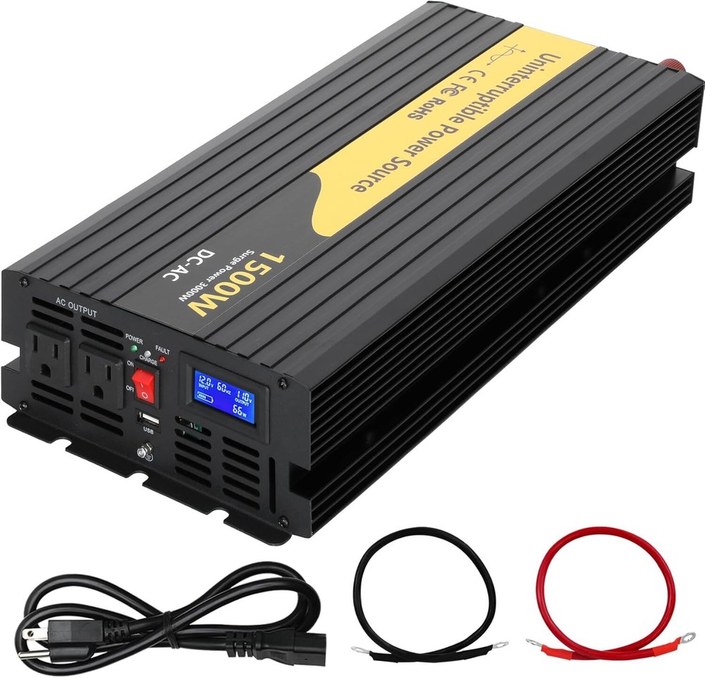 1500W Primary Sump Pump Battery Backup, Black, LCD Display, Auto Switches