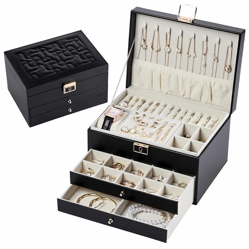 Jewelry Box for Women,Jewelry Organizer with 3-Layer Jewelry Storage Drawers ...