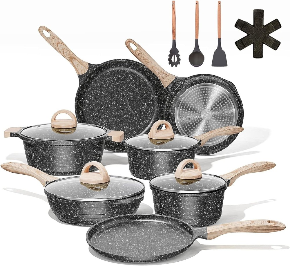 19-Piece Nonstick Induction Cookware Set with Frying Pan & Saucepans