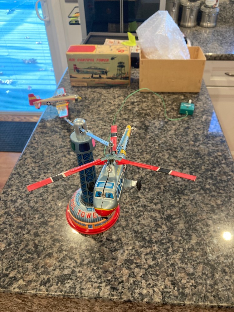 VINTAGE TIN CRAGSTAN AIR CONTROL TOWER. 100% ORIGINAL & WORKING IN ORIGINAL BOX!