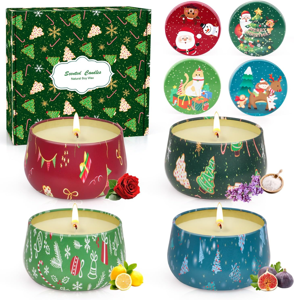 Christmas Gift Set, 4 Pack Scented Candle Set Holiday Candle Gifts - Soy Candles