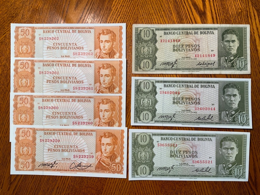 Vintage Banknote lot from Bolivia.