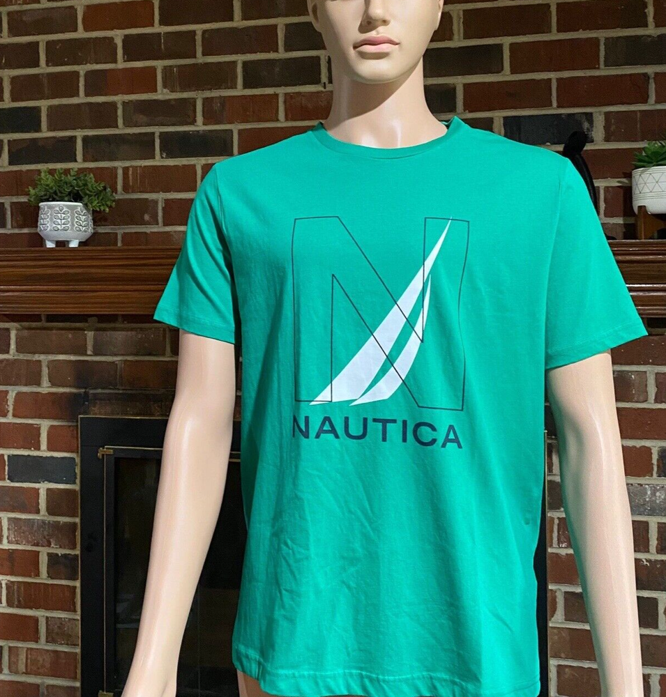 Nautica Shirt Mens Adult Sz S green Casual Outdoor Cotton Logo Short Sleeve New