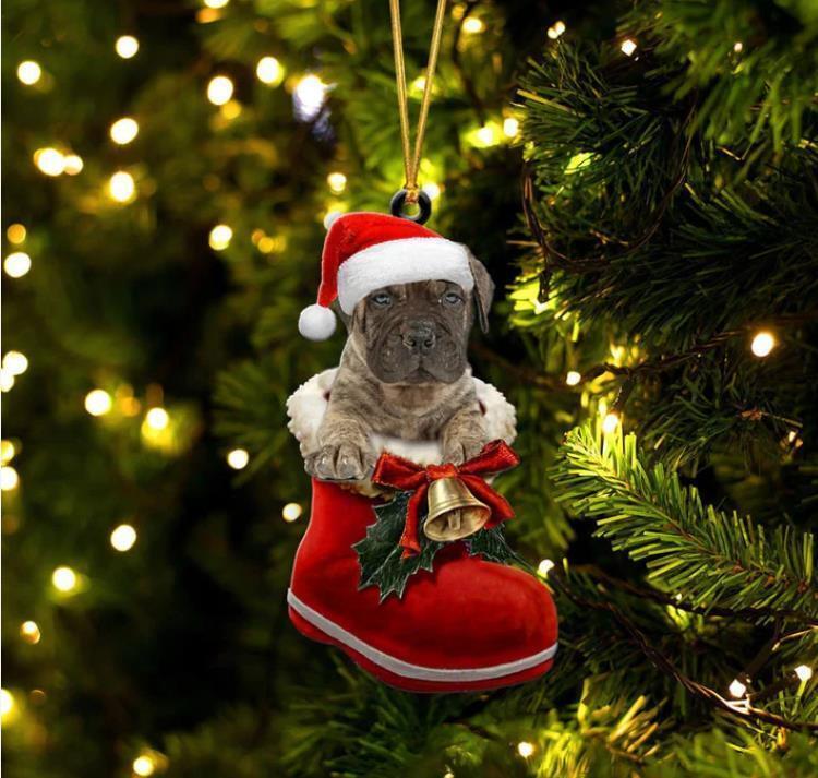Bullmastiff In Santa Boot Christmas Ornament