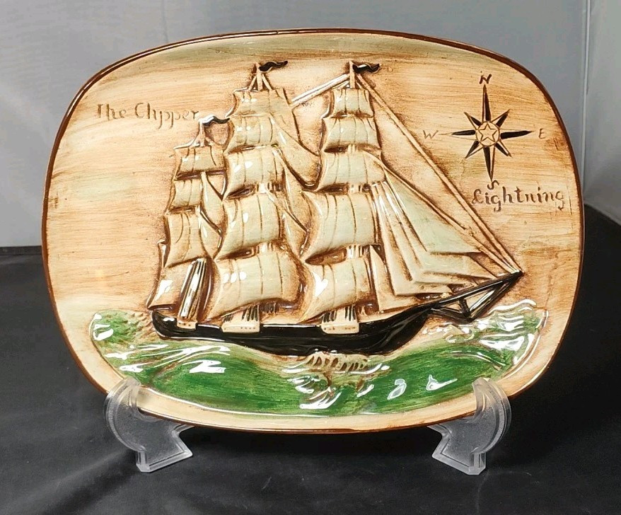 Vintage The Clipper Lightning Wall Plate by Erich Stauffer 8182 Nautical Ship Sailing Japan Decor