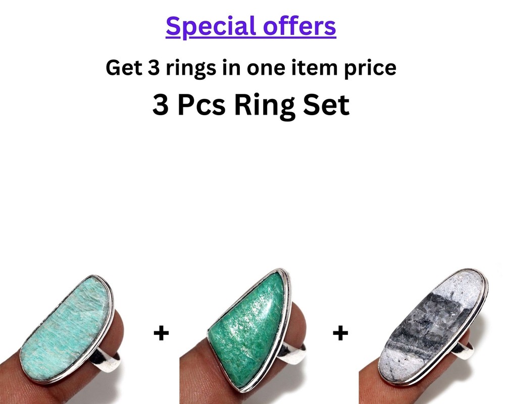 Amazonite Maligano Ring Set of 3 | Size 8 Wedding Jewelry Combo  