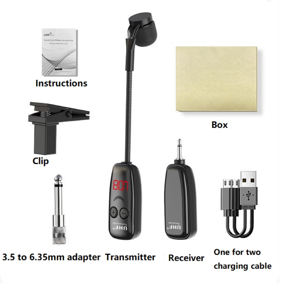 Micrófono 30Hz-16000Hz para instrumento saxofón trompeta UHF 50M rango inalámbrico