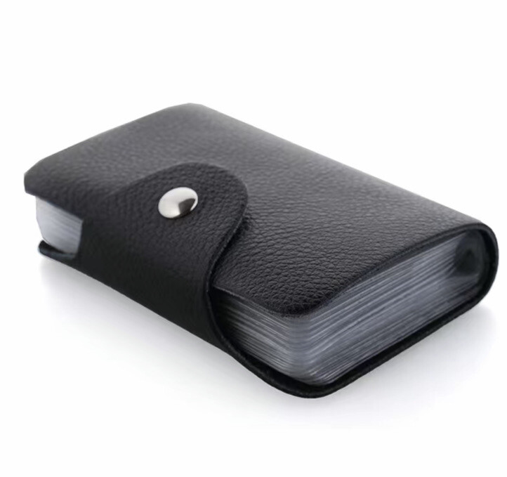 Credit Card Case Soft Pocket ID 12/24 Business Card Photo Holder Black PU New-image