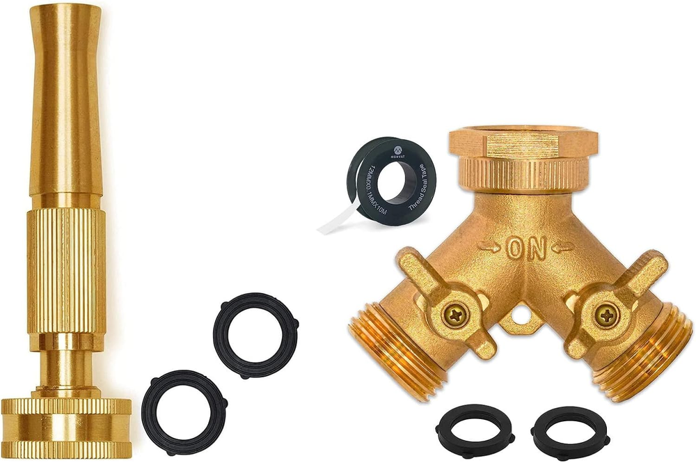 Solid Brass Garden Hose Nozzle, Heavy Duty Adjustable Power Spray Attachment, Hi