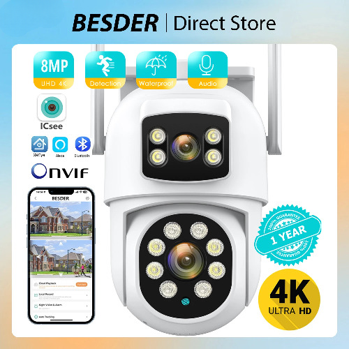 Outdoor Security IP Camera 4K 8MP HD Dual Len External Wifi Auto Tracking Camera