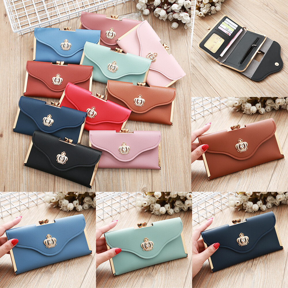 Women Leather Wallet Clutch Foldable Large Capacity ID Card Purse