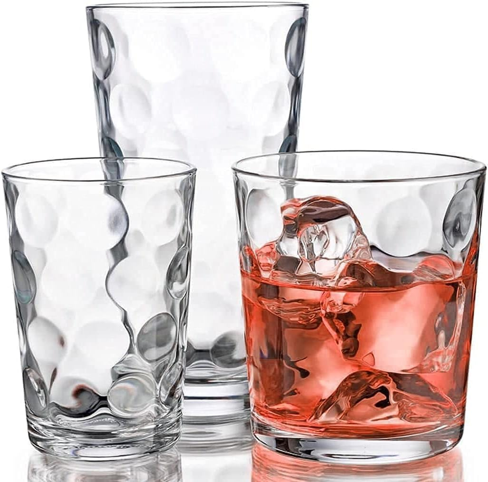 18-Piece Glassware Set: 6 Highball Tumblers (17 Oz) & 6 Rock Glasses for Mixed Drinks, Perfect for Cocktails, Whiskey, or Juice. Durable & Stylish.