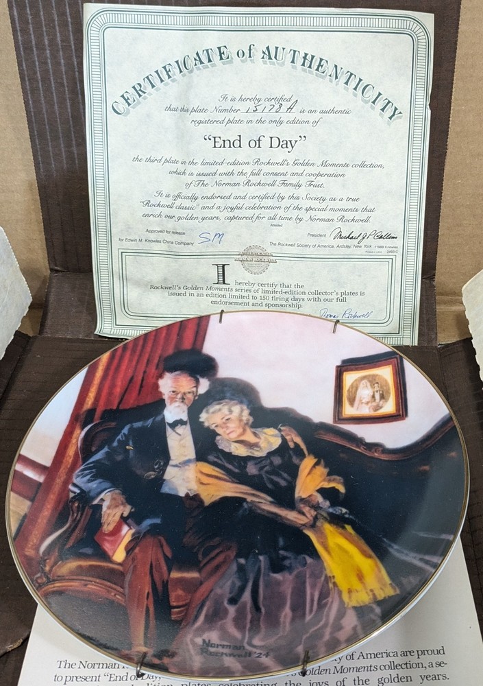 Norman Rockwell End Of Day Collector Plate with COA