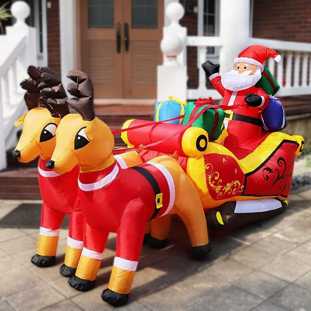 VIVOHOME 7FT Long Christmas Inflatable Outdoor Decoration, Santa on Red Sleigh,
