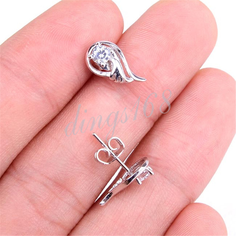 925 Sterling Silver Swan Angel Wing Crystal Stud Earrings Tarnish-Resistant X746
