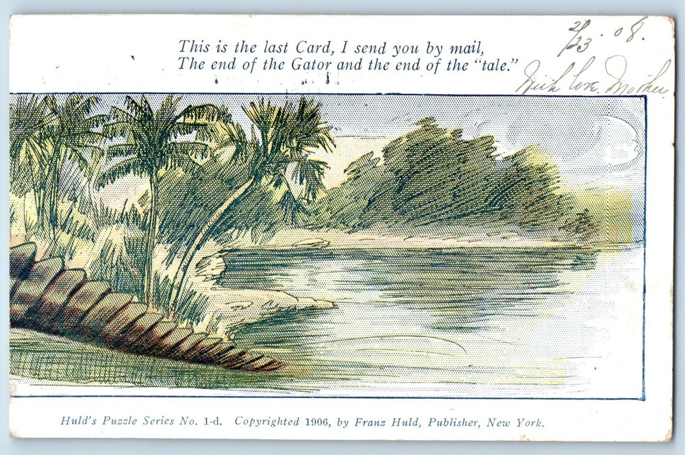 Alligator Postcard Installment Puzzle Huld #4 Miami Florida FL c1905 Antique-image