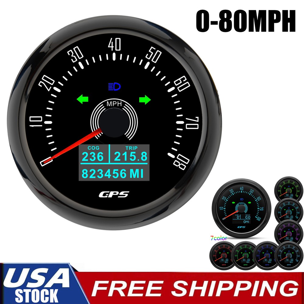 85MM Black GPS Speedometer 0-80MPH with Trip Computer for Boat Car Truck ATV